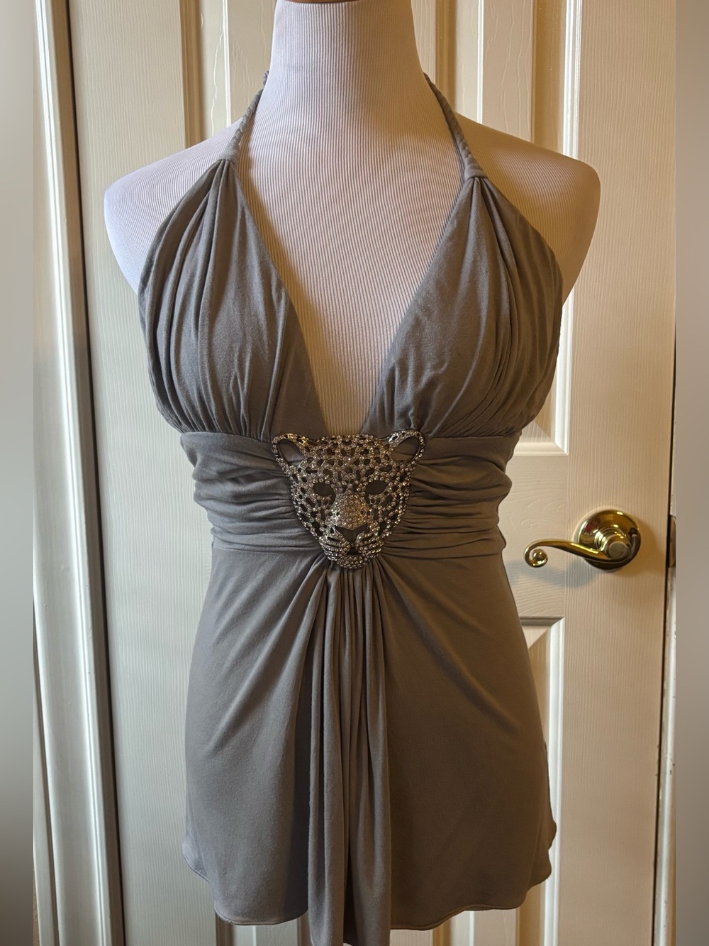 Sky Halter Top with Jeweled Leopard Accent size Medium - Picture 7 of 7
